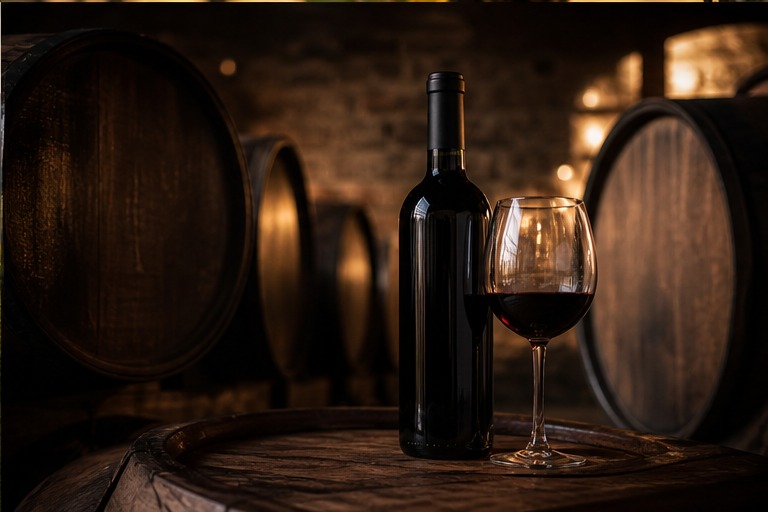 Atmosfera di cantina e vino