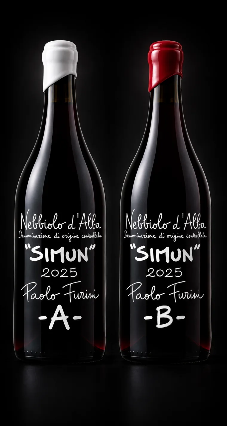 Rendering delle bottiglie Nebbiolo Simun con affinamento in acciaio e barrique